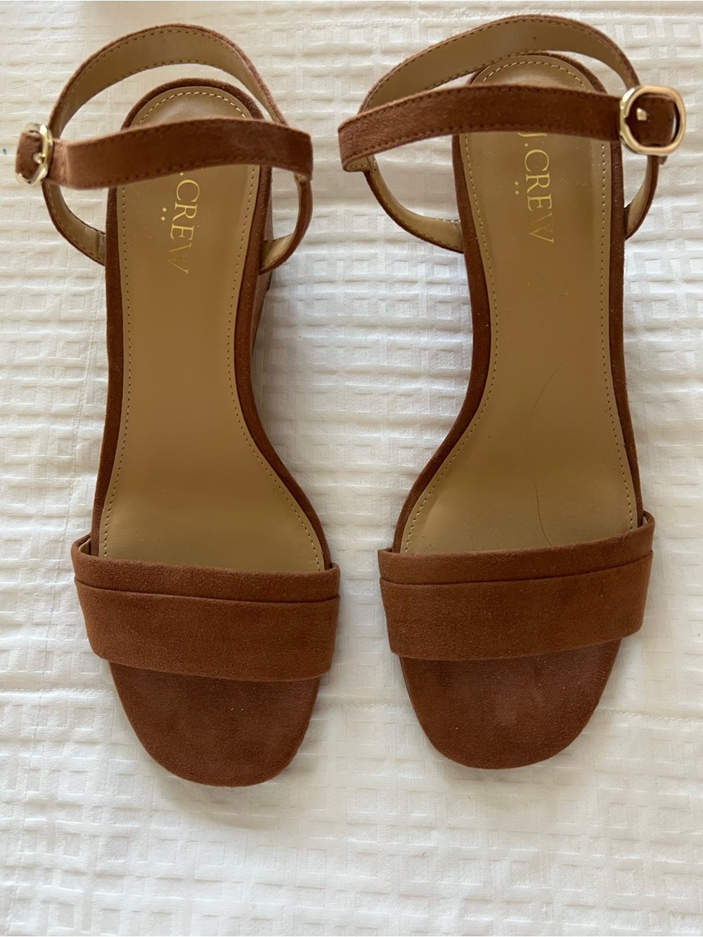 Size 8 J. Crew Brown Suede Ankle-Strap Sandals with Gold Buckle